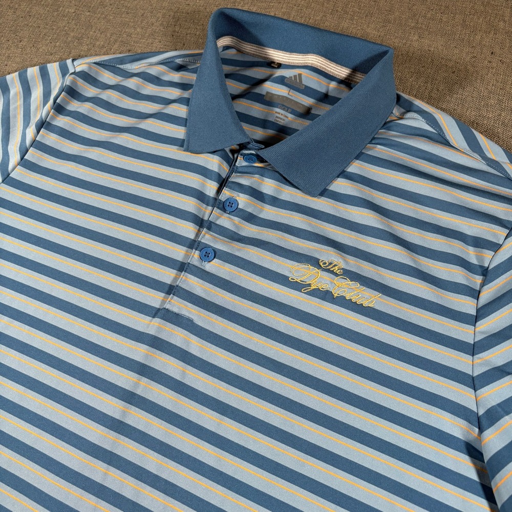 Adidas Golf Polo Shirt Mens L Blue Striped The Dye Club Performance Short Sleeve